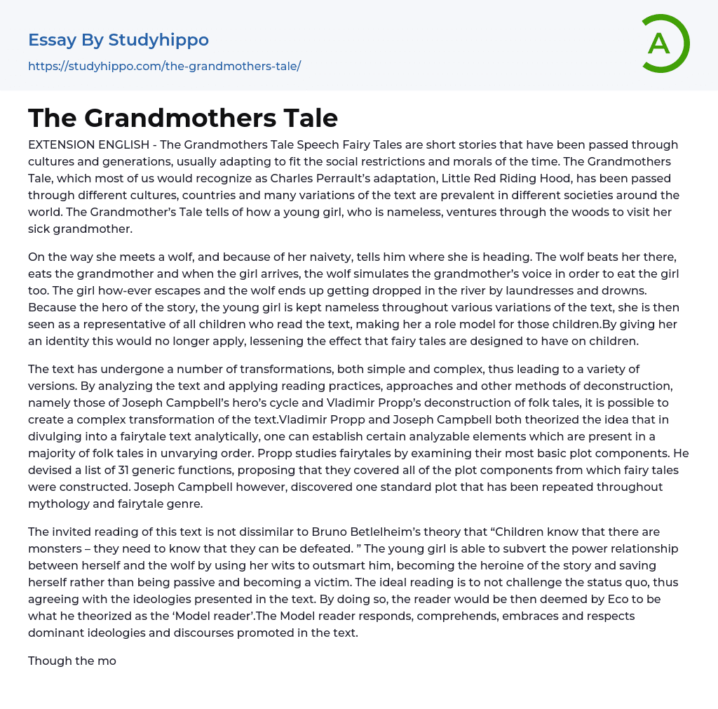 The Grandmothers Tale Essay Example