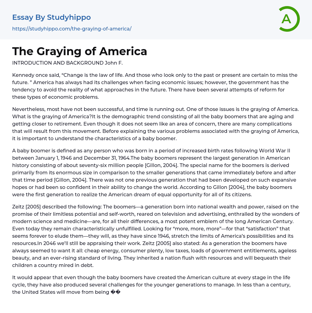 The Graying of America Essay Example