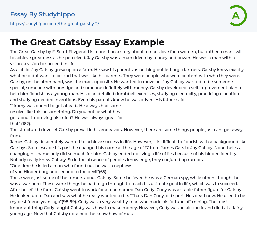 The Great Gatsby Essay Example