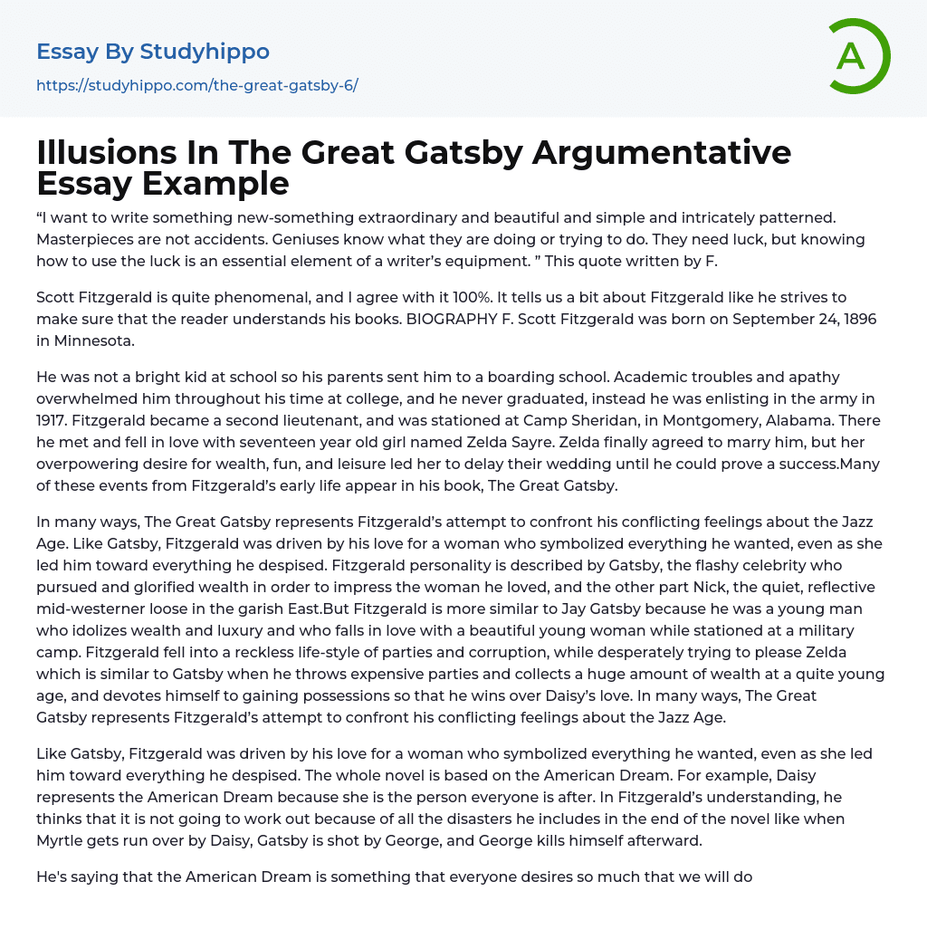 Illusions In The Great Gatsby Argumentative Essay Example