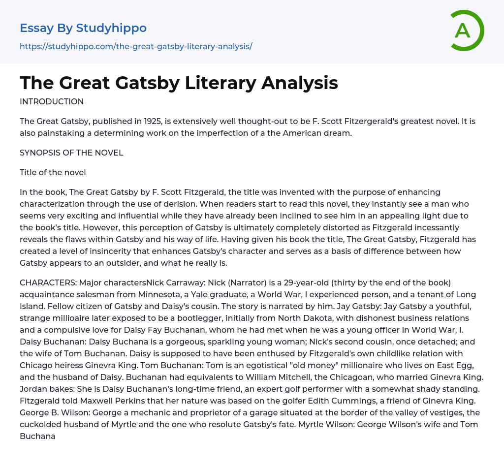 great gatsby literary analysis essay