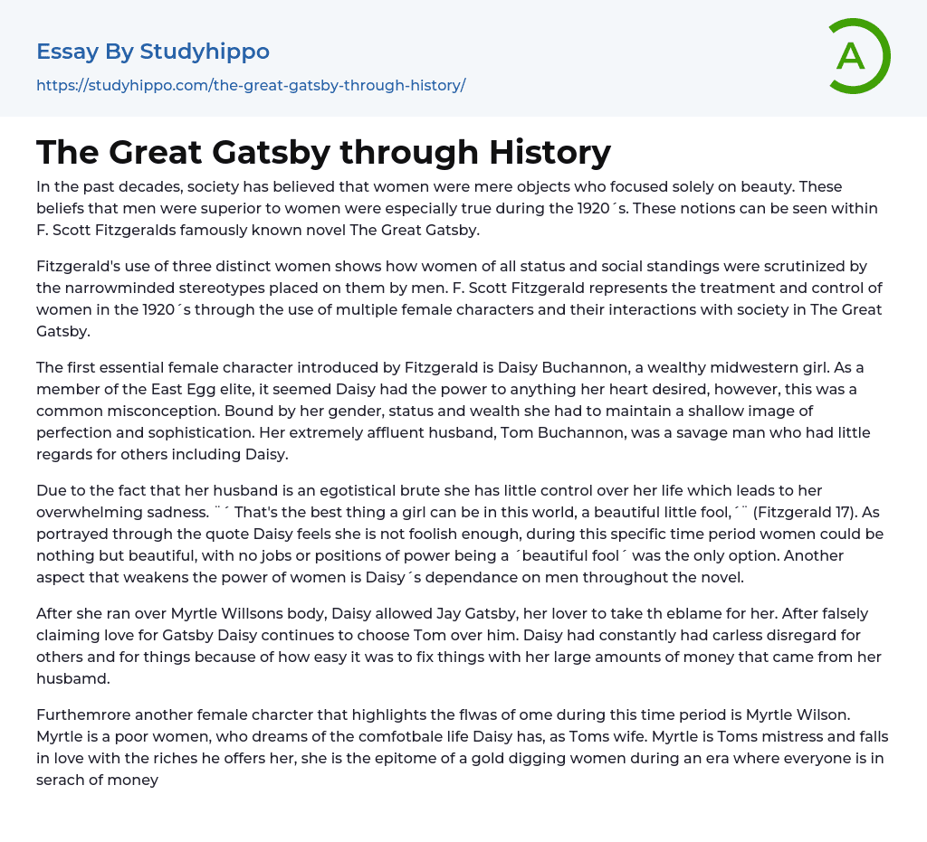 The Great Gatsby through History Essay Example