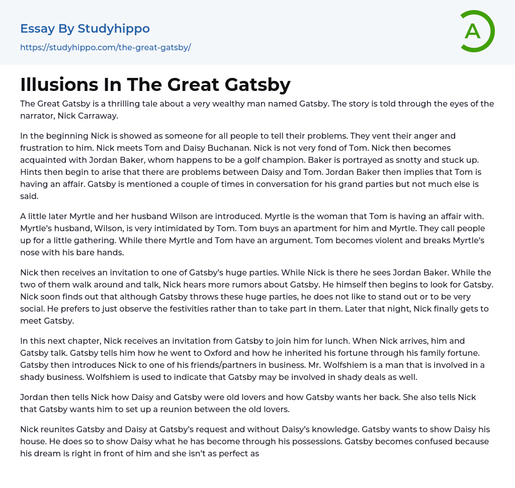 Illusions In The Great Gatsby Essay Example