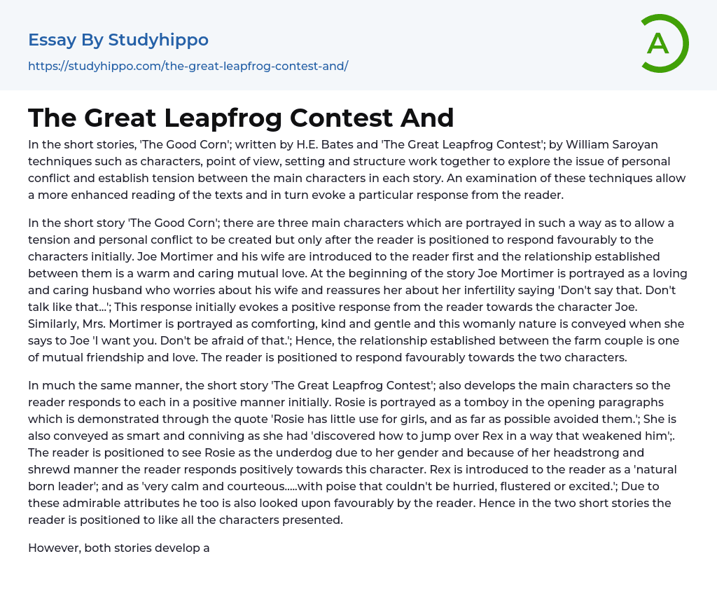 The Great Leapfrog Contest And Essay Example