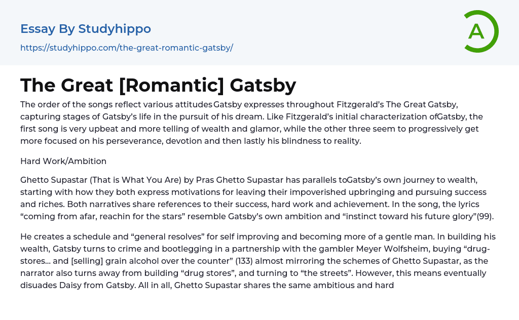 The Great [Romantic] Gatsby Essay Example