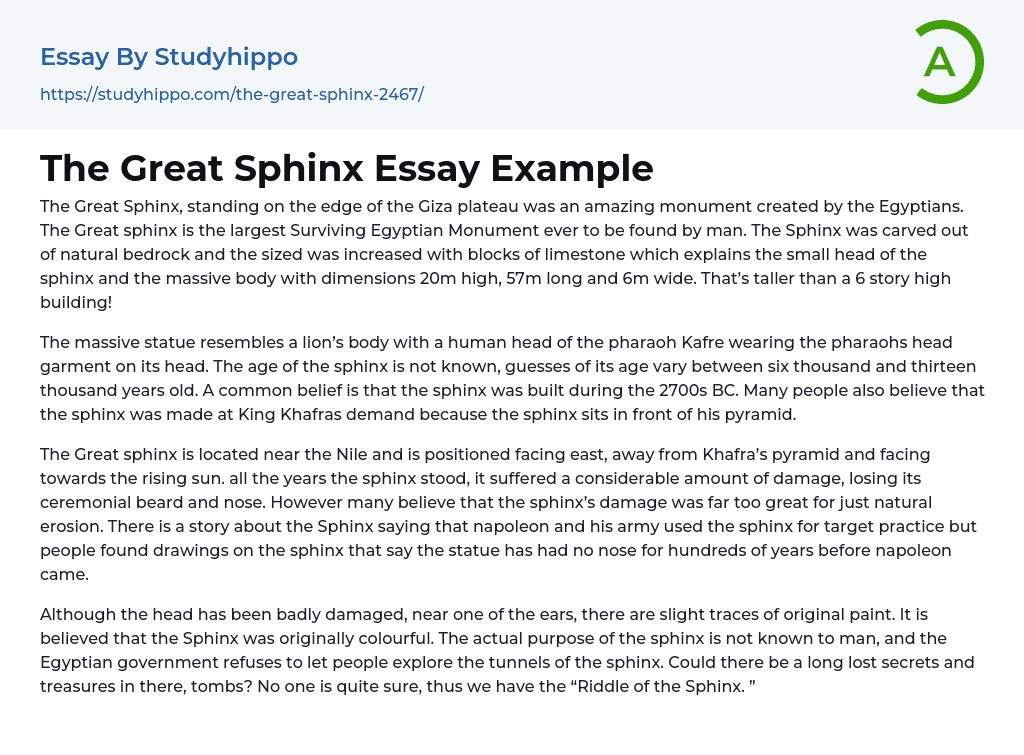 The Great Sphinx Essay Example
