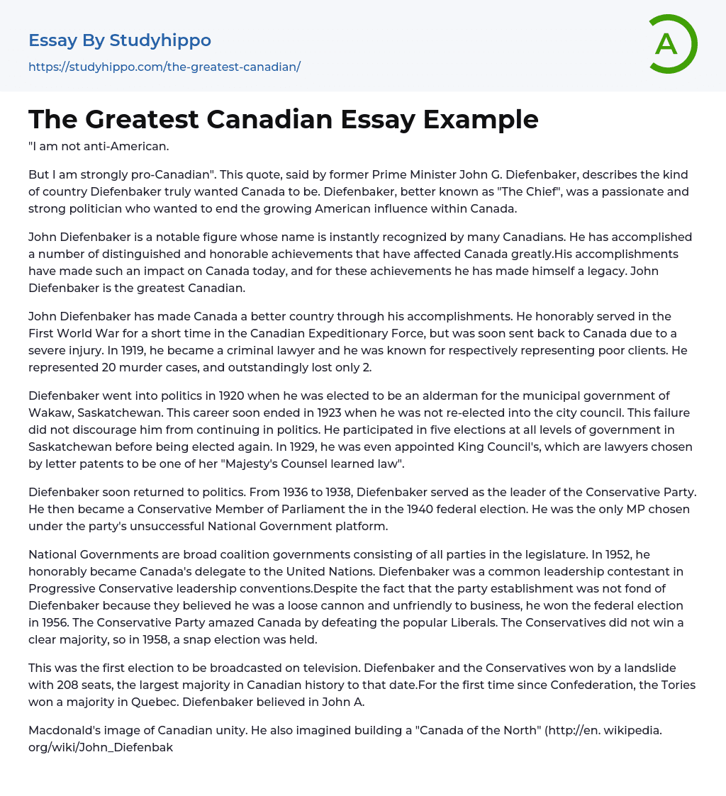 The Greatest Canadian Essay Example