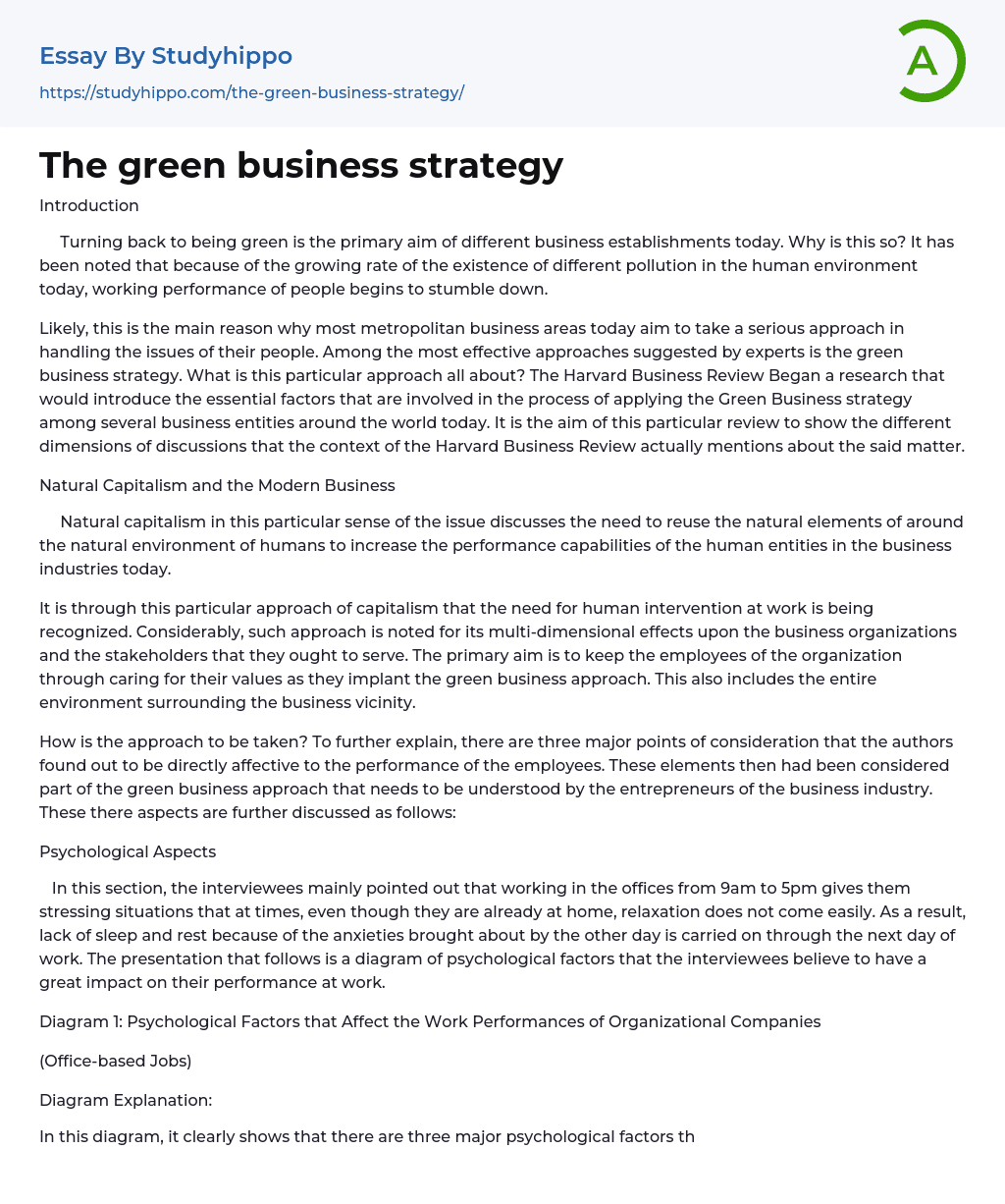 The green business strategy Essay Example