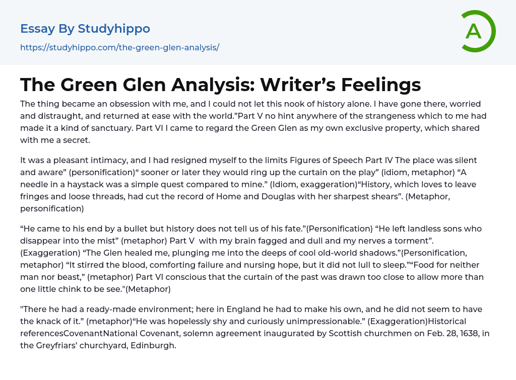 The Green Glen Analysis: Writer’s Feelings Essay Example