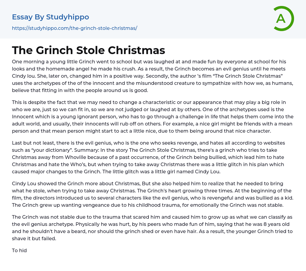 The Grinch Stole Christmas Essay Example