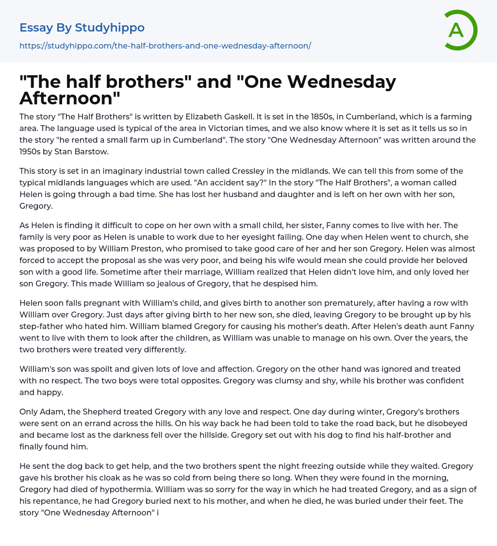“The half brothers” and “One Wednesday Afternoon” Essay Example