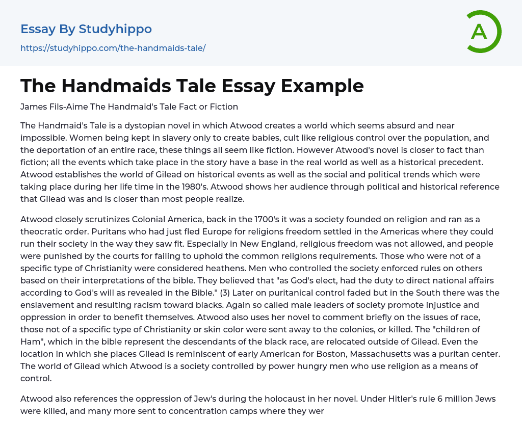 The Handmaids Tale Essay Example