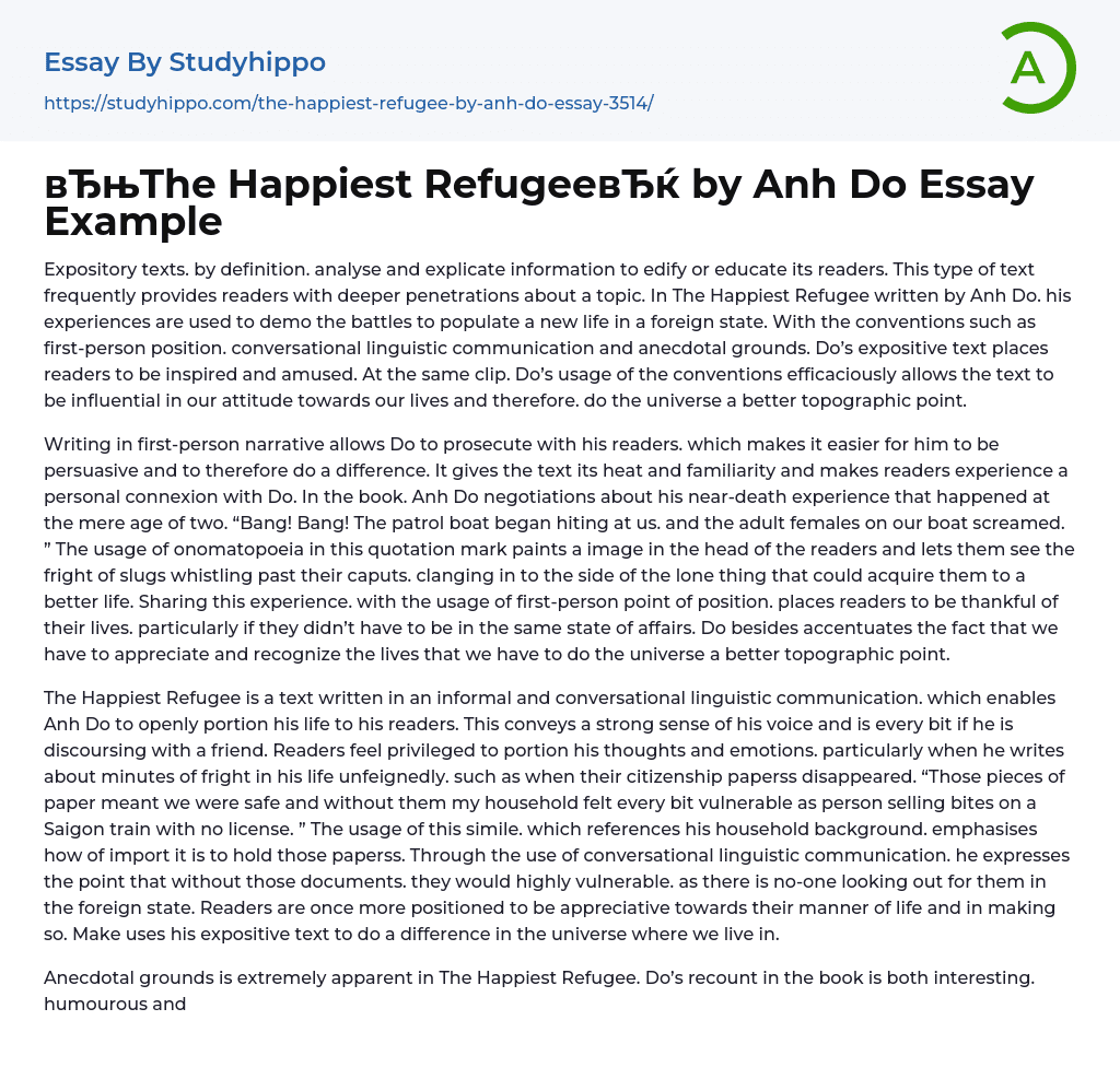 “The Happiest Refugee” by Anh Do Essay Example