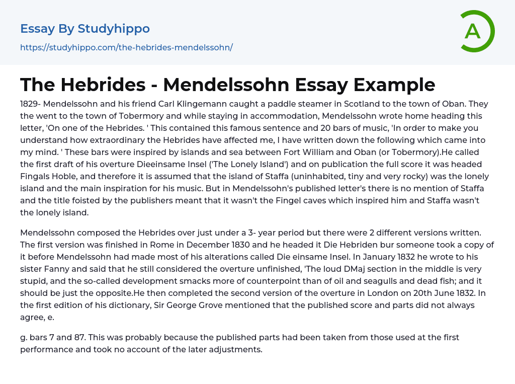 The Hebrides – Mendelssohn Essay Example