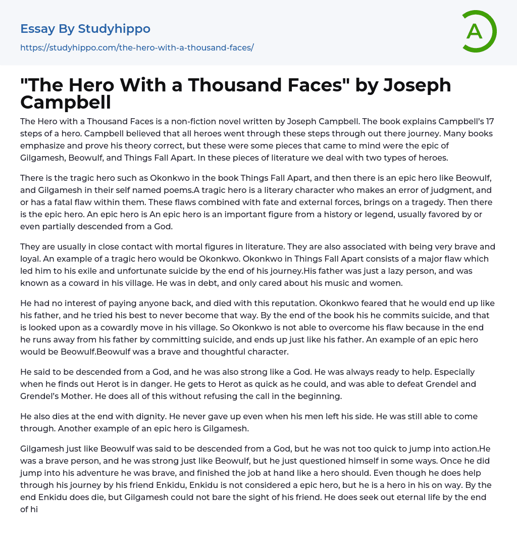 “The Hero With a Thousand Faces” by Joseph Campbell Essay Example