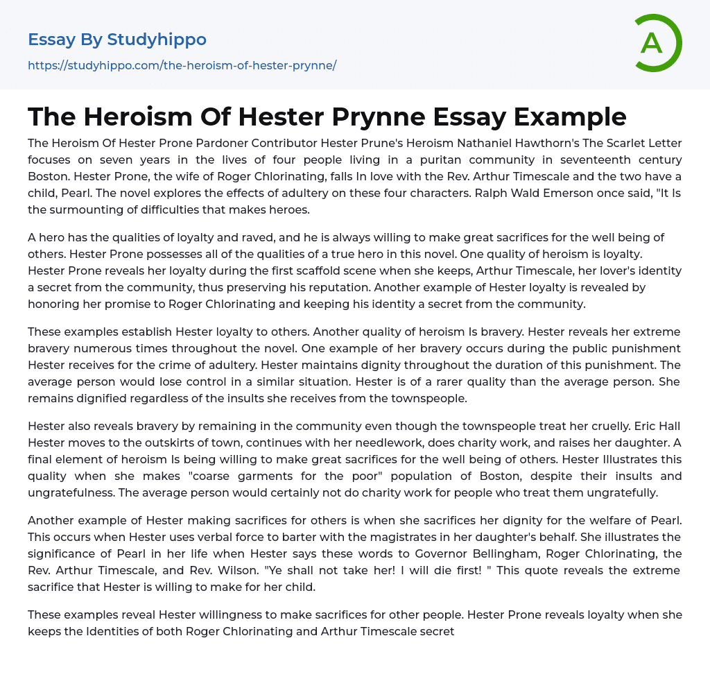 The Heroism Of Hester Prynne Essay Example