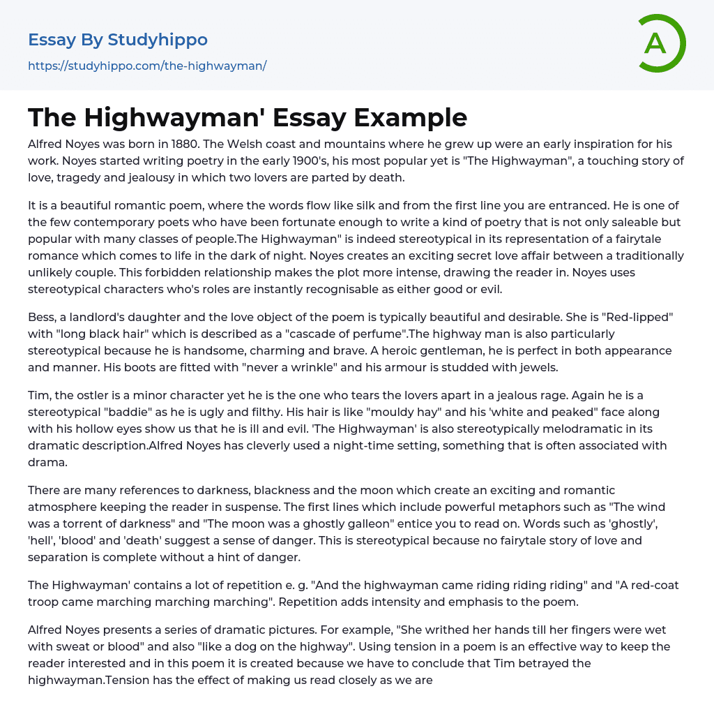 The Highwayman’ Essay Example