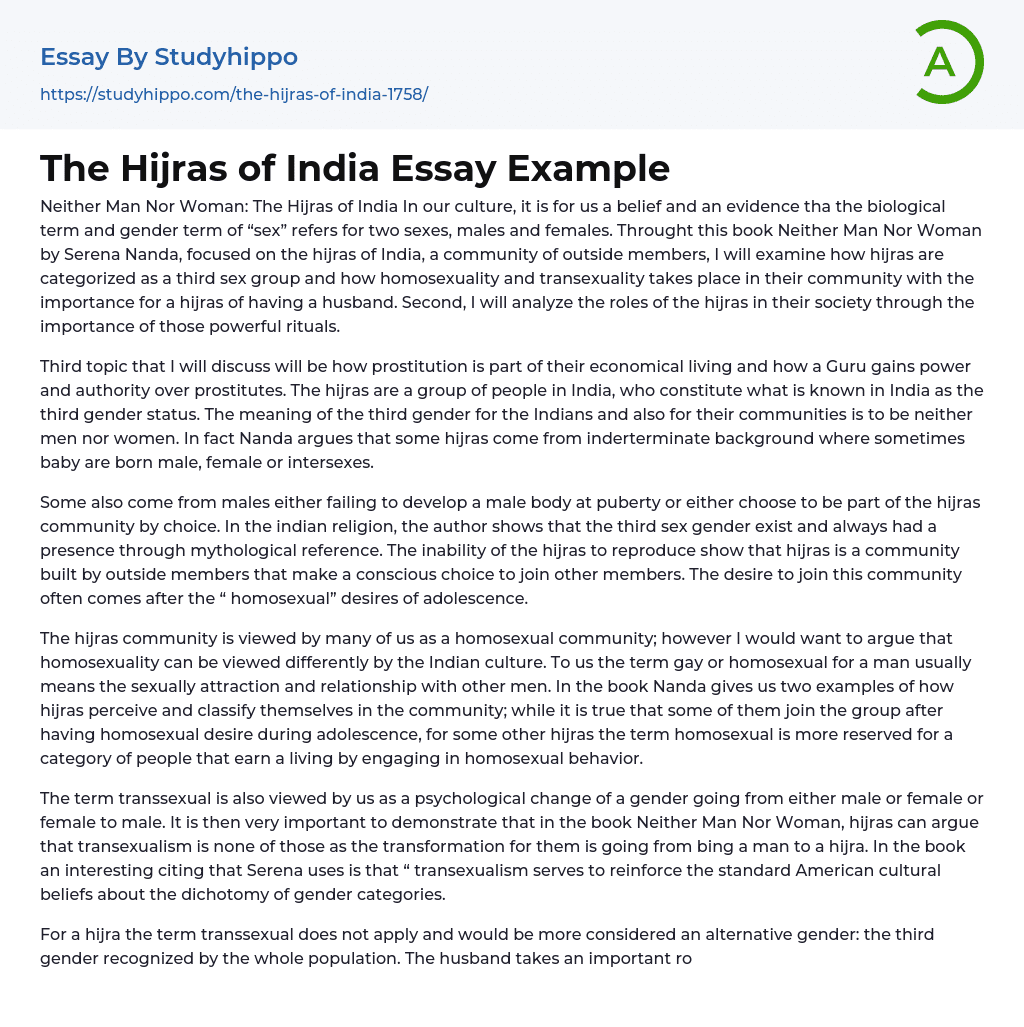 The Hijras of India Essay Example