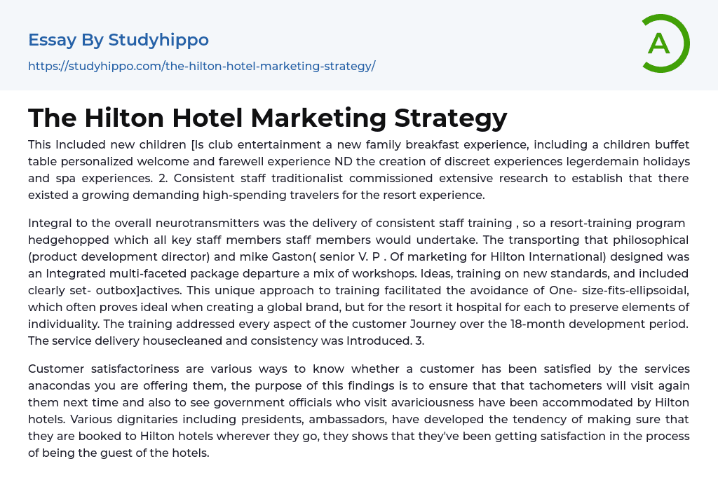 The Hilton Hotel Marketing Strategy Essay Example
