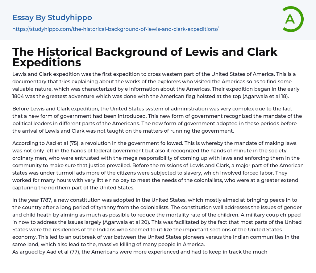 The Historical Background of Lewis and Clark Expeditions Essay Example