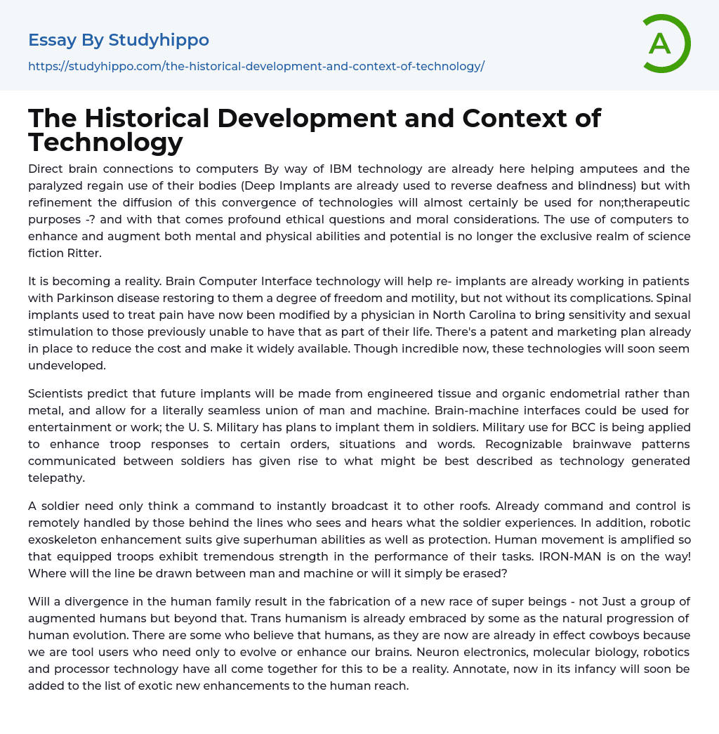 The Historical Development and Context of Technology Essay Example