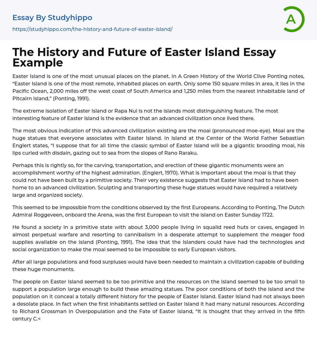 The History and Future of Easter Island Essay Example