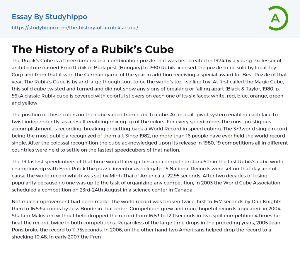 The History of a Rubik’s Cube Essay Example