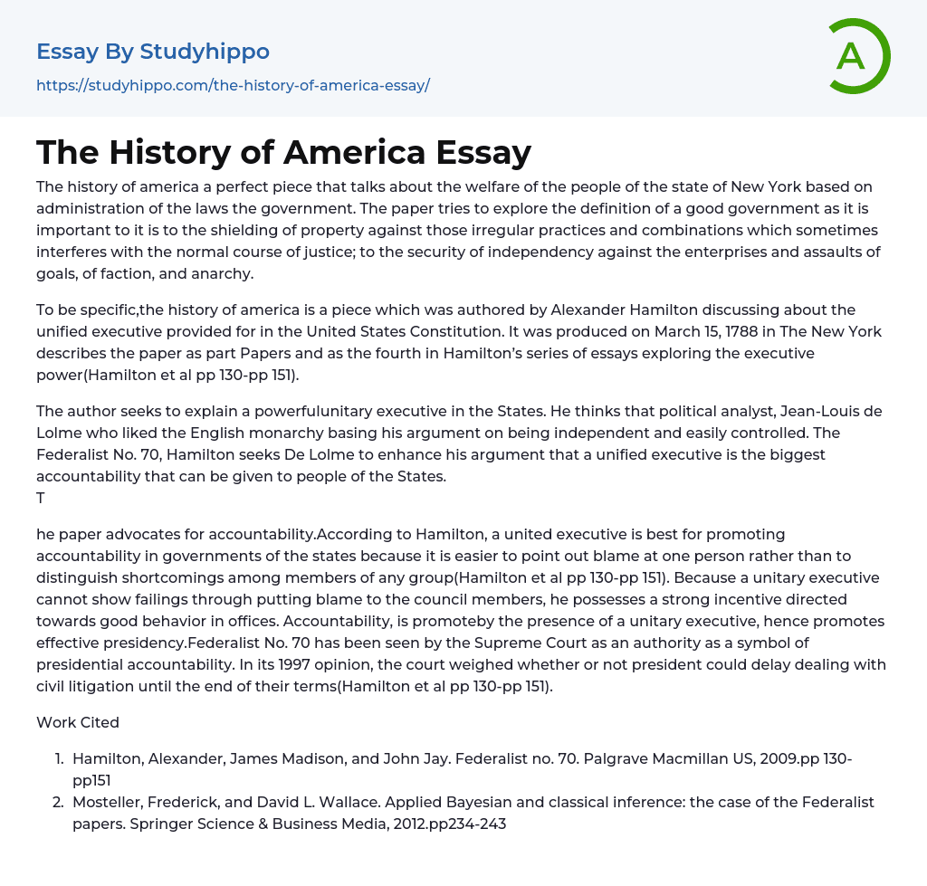 The History of America Essay