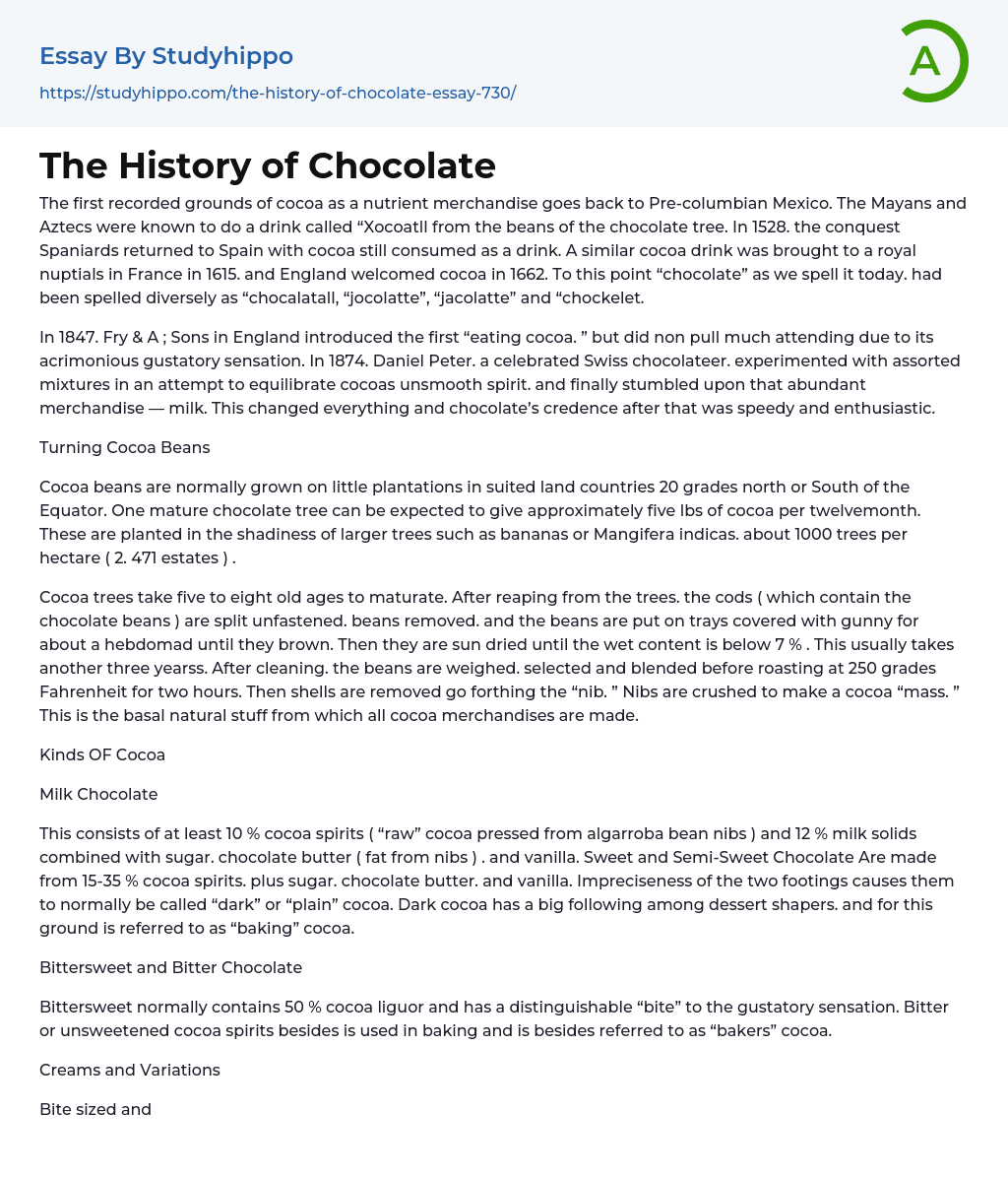 essay about history of chocolate