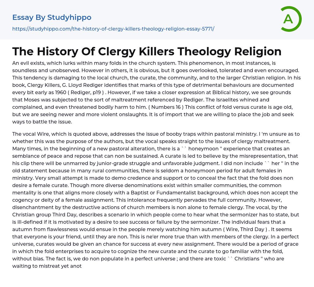 The History Of Clergy Killers Theology Religion Essay Example