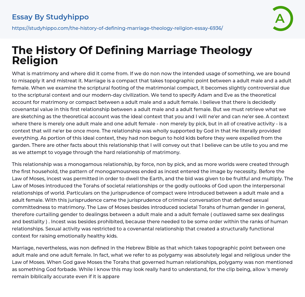 The History Of Defining Marriage Theology Religion Essay Example