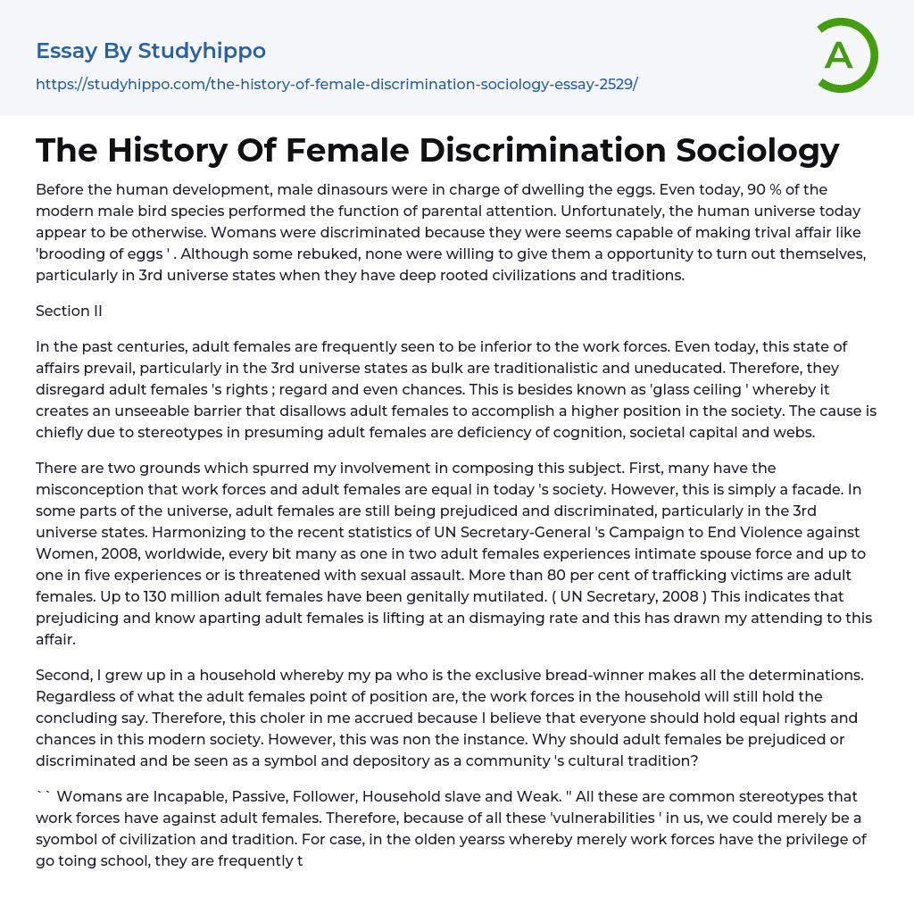 The History Of Female Discrimination Sociology Essay Example