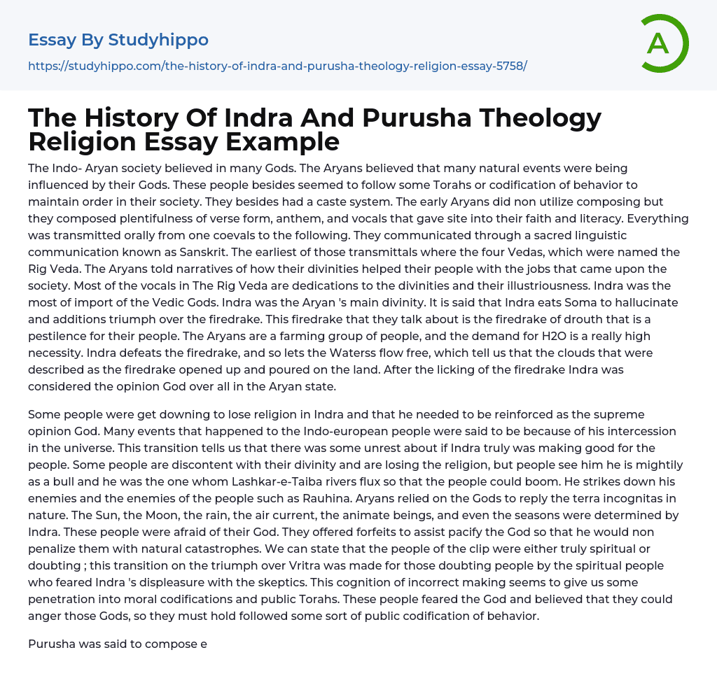 The History Of Indra And Purusha Theology Religion Essay Example