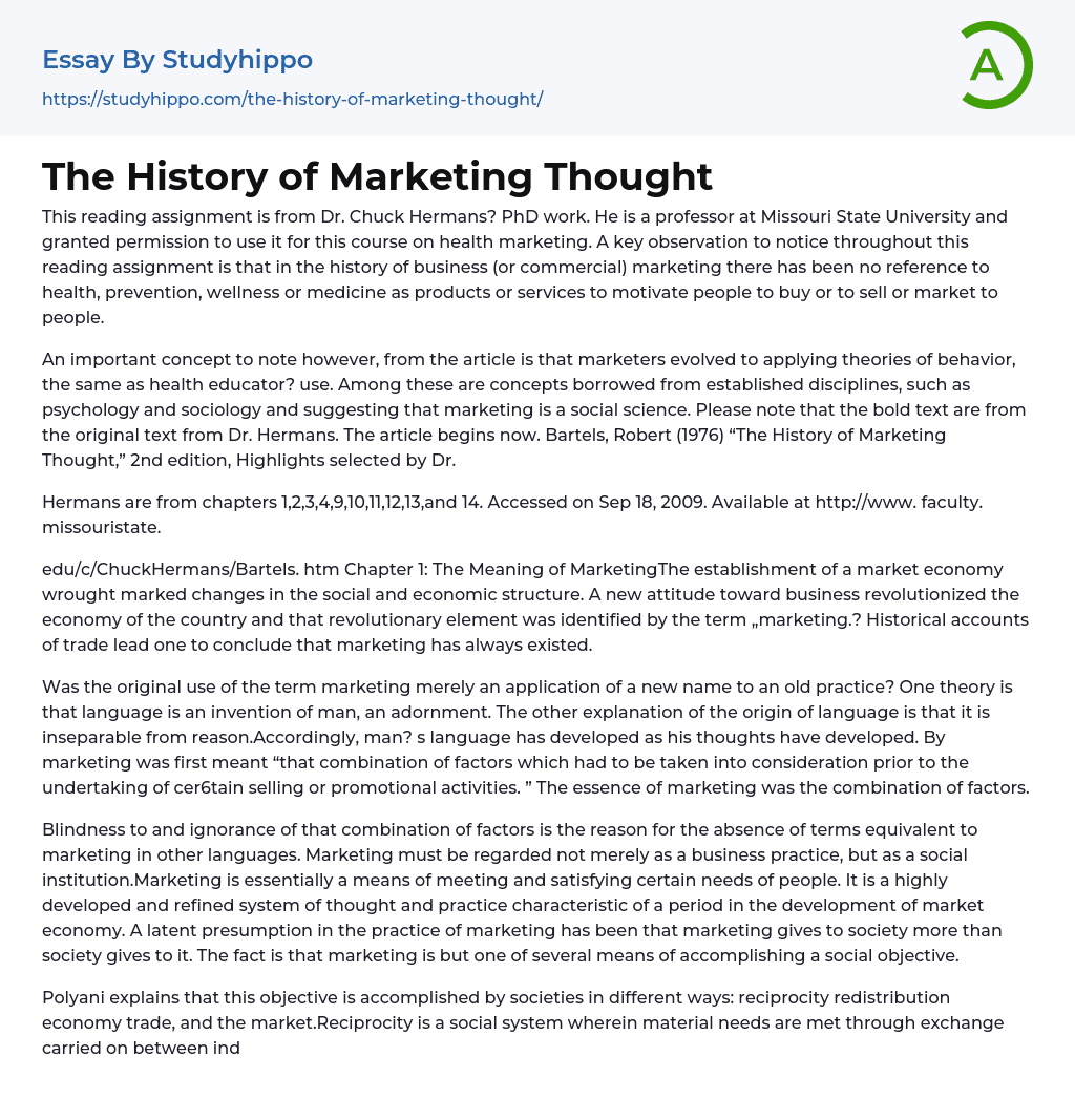 history of marketing essay