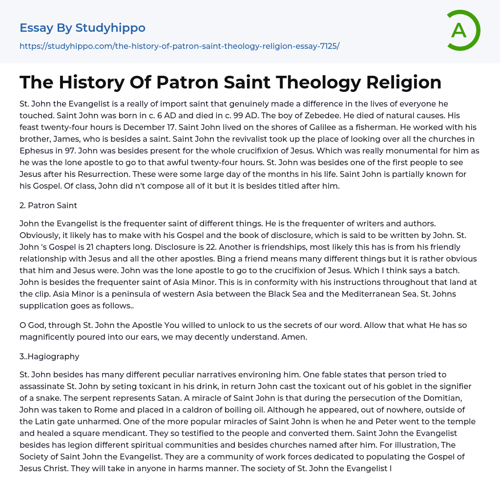 The History Of Patron Saint Theology Religion Essay Example