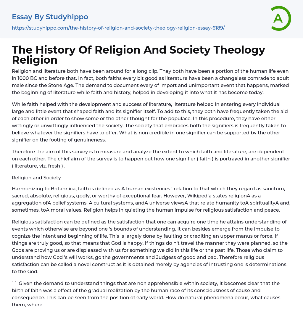 The History Of Religion And Society Theology Religion Essay Example