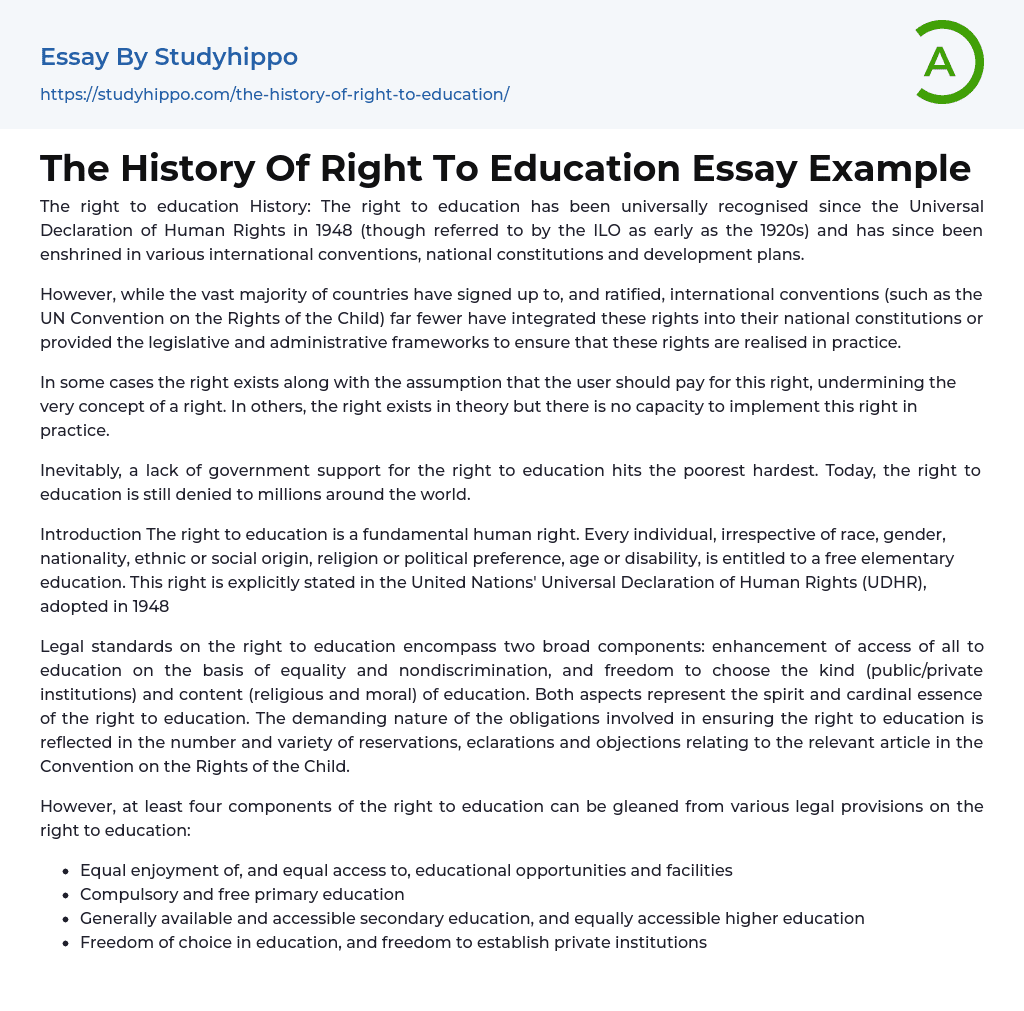 essay on right to education for class 10
