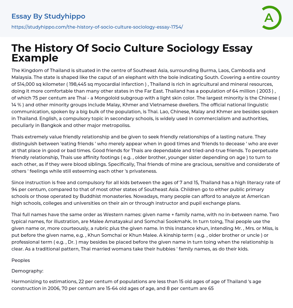 The History Of Socio Culture Sociology Essay Example
