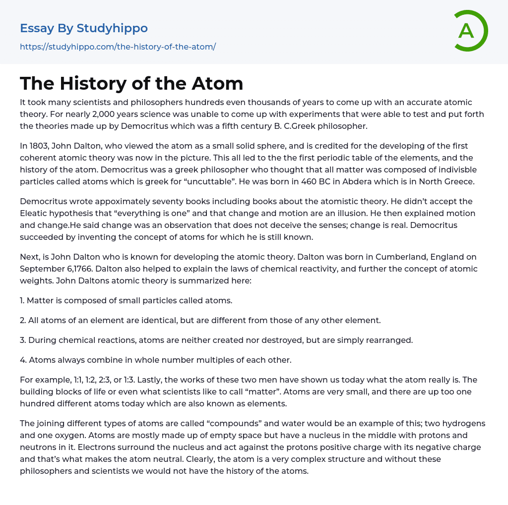 The History of the Atom Essay Example