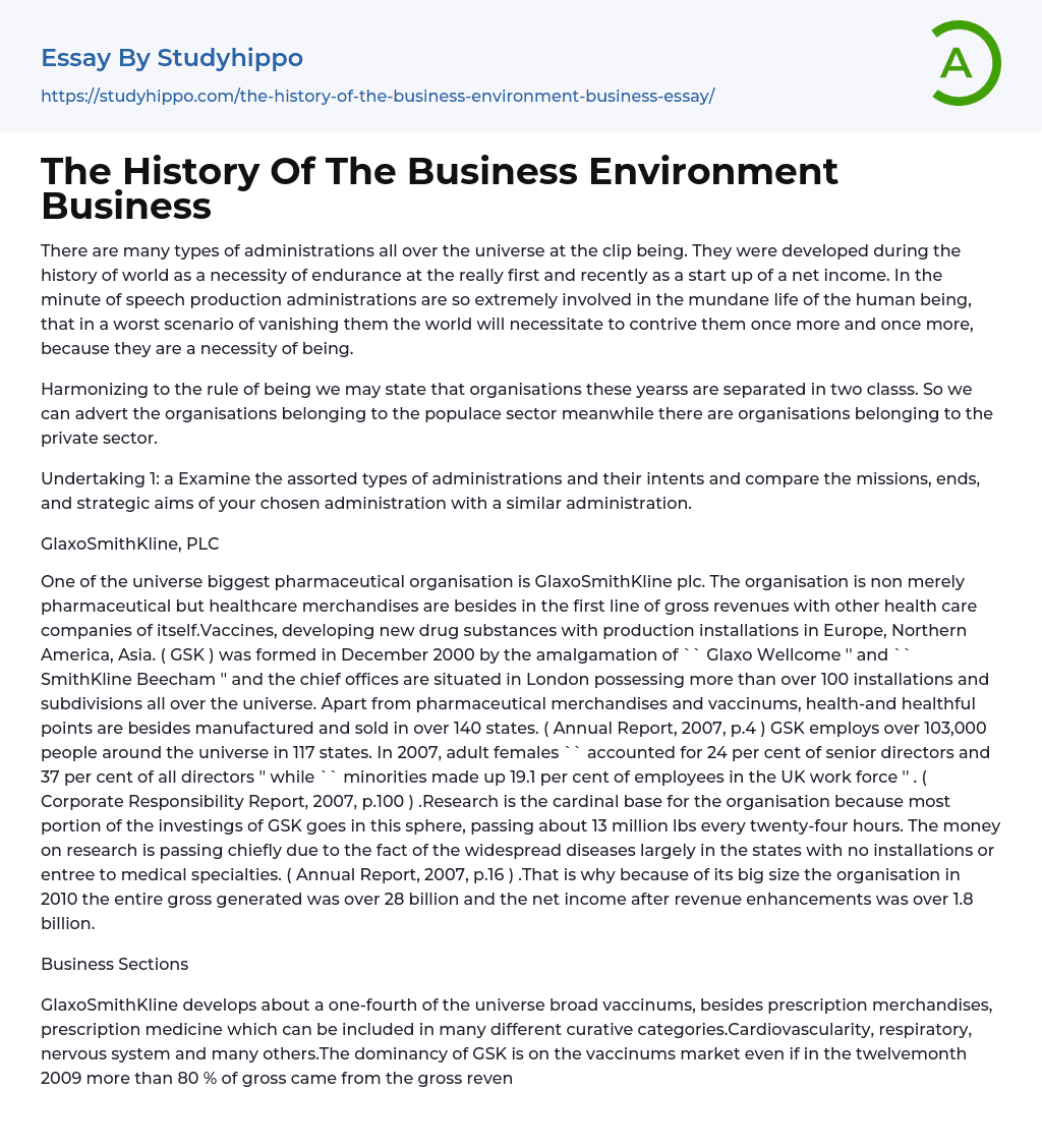The History Of The Business Environment Business Essay Example