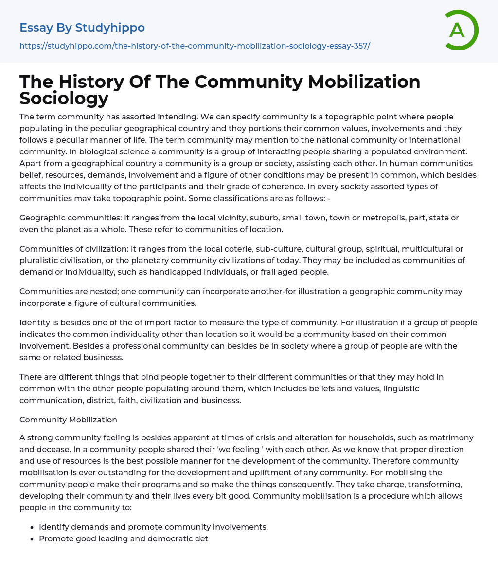The History Of The Community Mobilization Sociology Essay Example