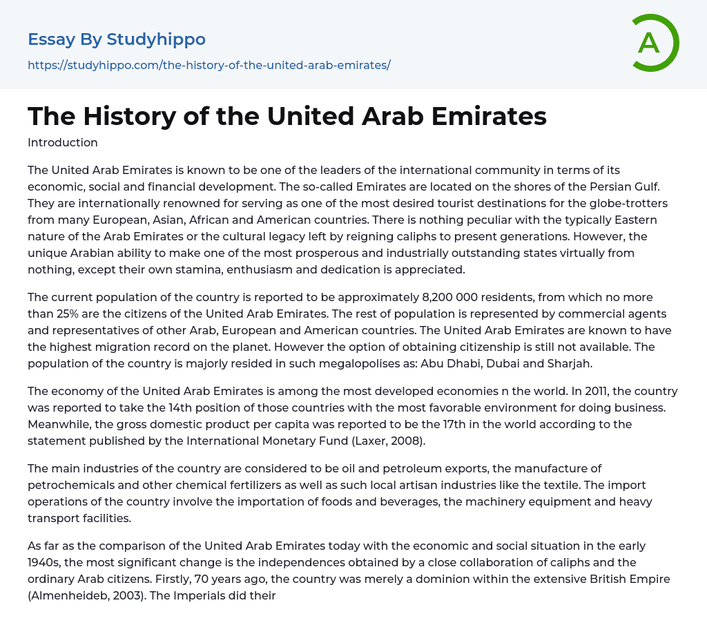 The History of the United Arab Emirates Essay Example