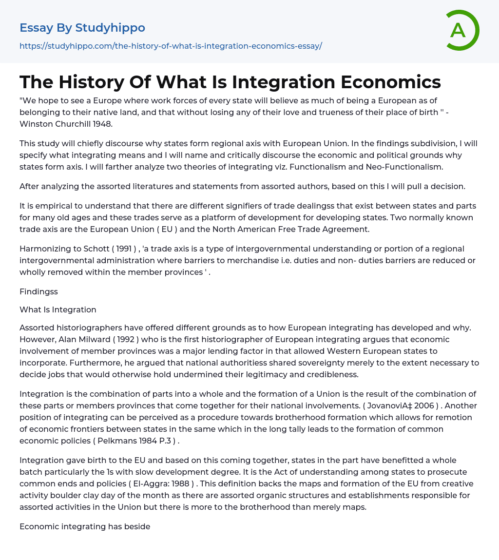 The History Of What Is Integration Economics Essay Example