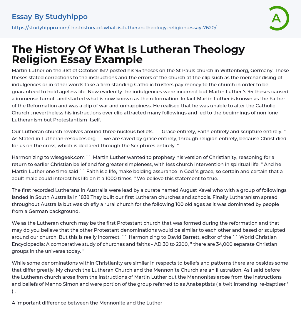 The History Of What Is Lutheran Theology Religion Essay Example