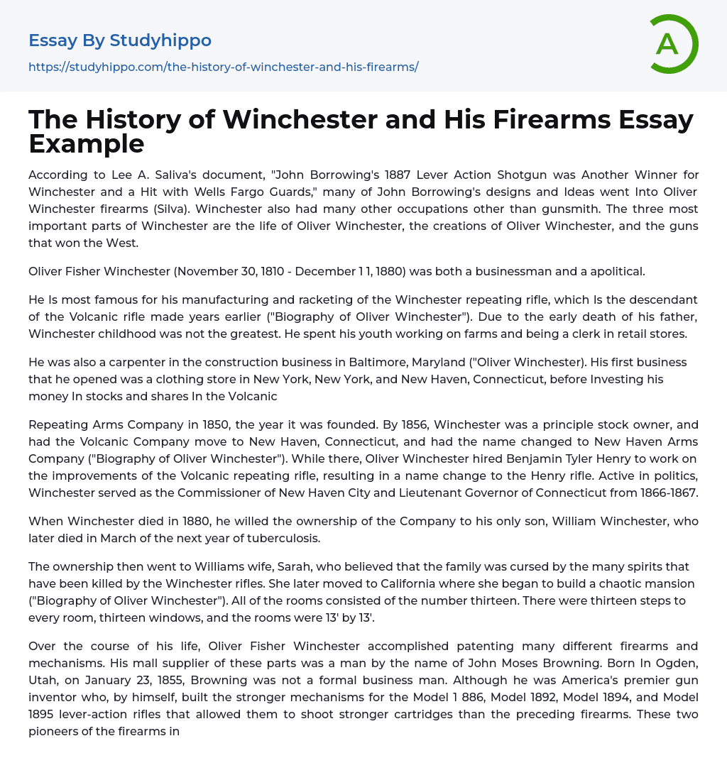 The History of Winchester and His Firearms Essay Example