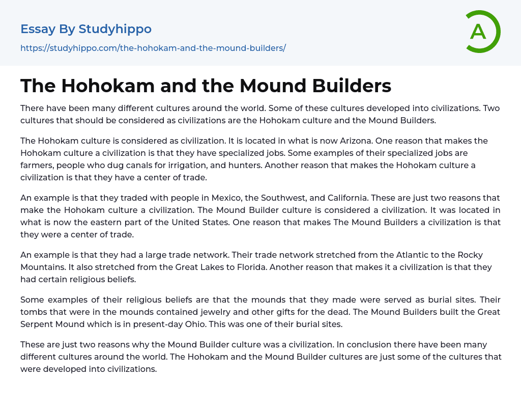 The Hohokam and the Mound Builders Essay Example