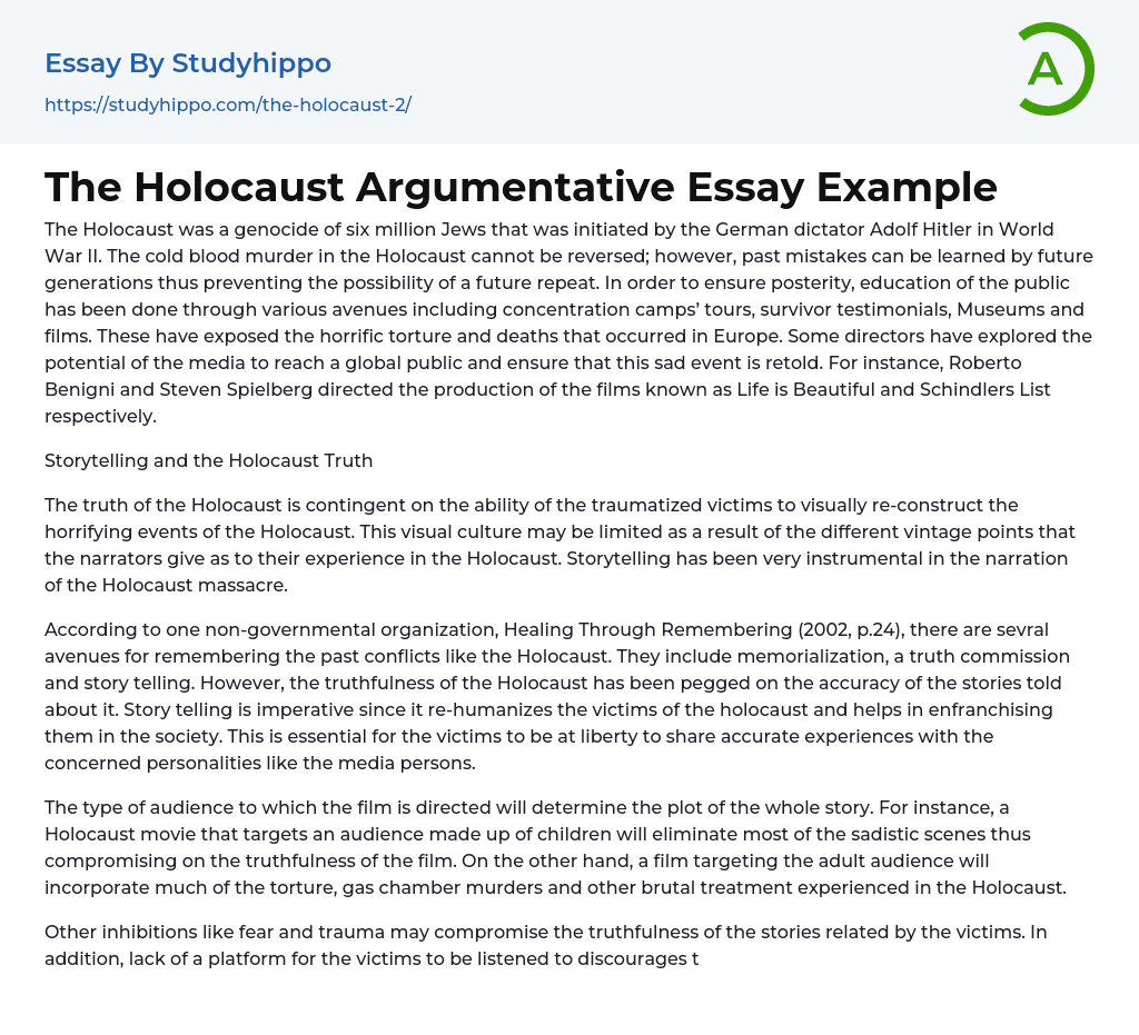 The Holocaust Argumentative Essay Example