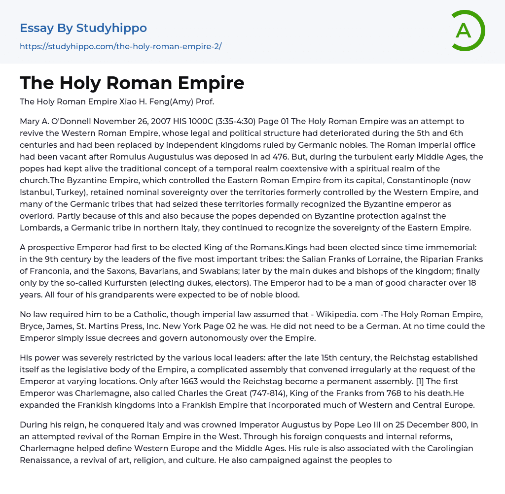 The Holy Roman Empire Essay Example