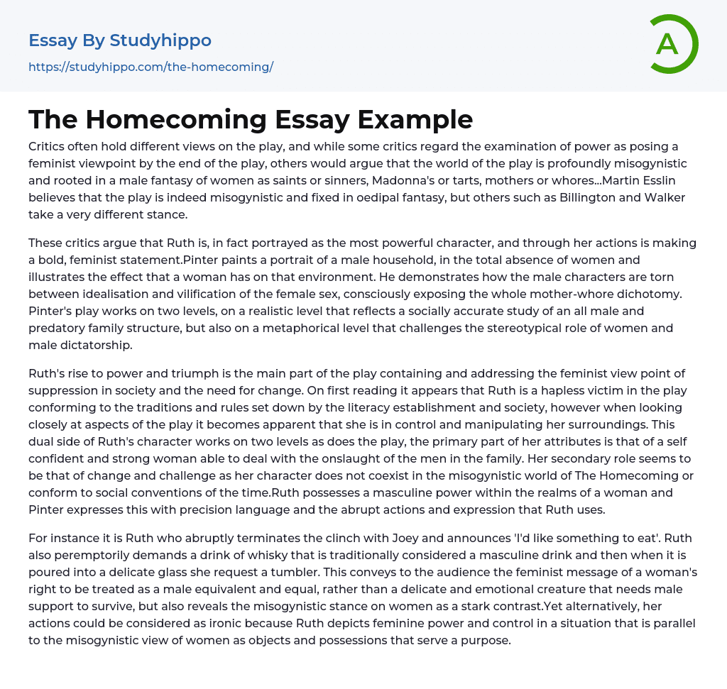 The Homecoming Essay Example