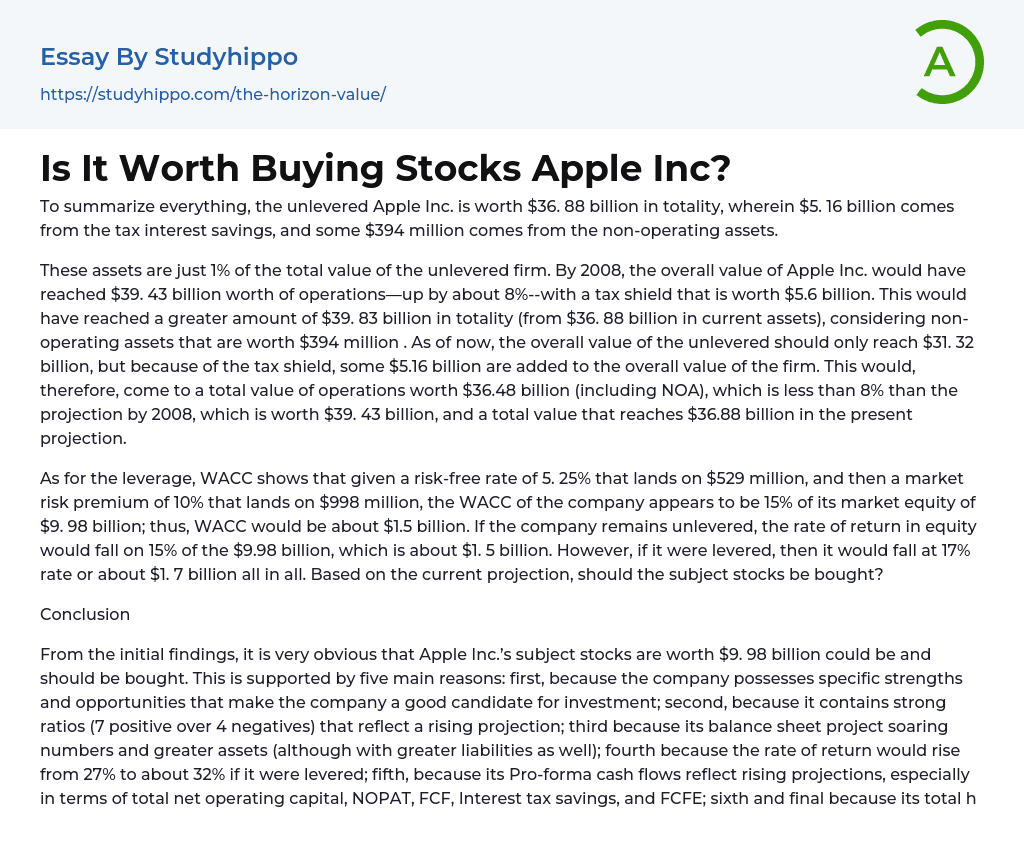 Is It Worth Buying Stocks Apple Inc? Essay Example
